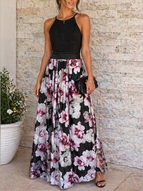 Betsy & Adam Black Sleeveless Dress with floral pattern size 4